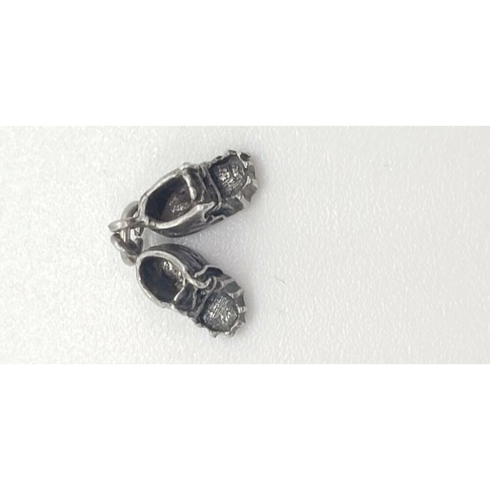 Vintage Charm Baby Shoes Booties Sterling Silver Tiny Pair Pendant Mom Kid - Picture 2 of 8